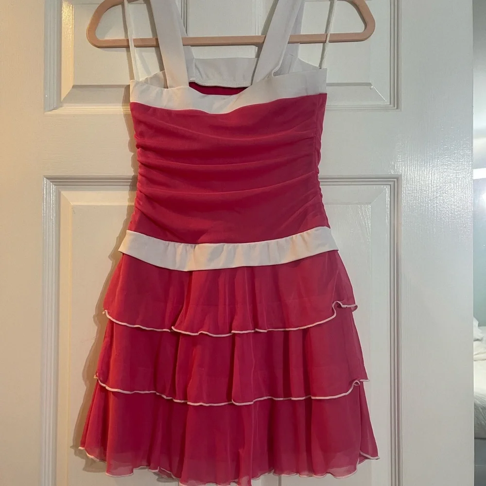 I.N. San Francisco Formal Hot Pink Dress White Straps & Bow Girls Size 10 π - Picture 12 of 16